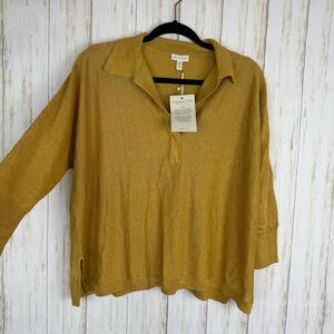 Garnet Hill 100% linen NWT Mustard Yellow Knit Sweater Top